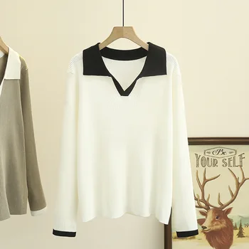  Нов модерен малък пуловер с V-образно деколте за бременни жени, най бял цвят