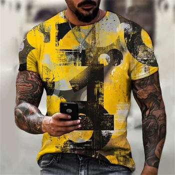  Нова мъжка тениска в европейския и американския стил, лятна забавна цветна тениска с 3D принтом и букви, свободната младежка тениска с къс ръкав, мъжки