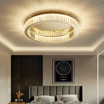   нова спалня кристална тавана лампа постмодерното скандинавски кръгла хол креативна романтична спалня led лампа