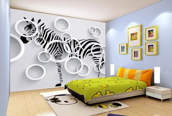  Обичай 3D стенописи, 3D анимационен филм зебра кръг, хол разтегателен ТЕЛЕВИЗИЯ стени детска спалня тапети