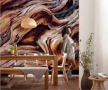  Обичай 3D стенописи, ретро-ръчно рисувани луксозна текстура масивна дървесина, разтегателен диван в хола, монтиран на стената телевизор, тапети за спалнята