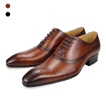  Обувки-Oxfords За Мъже, костюм homme, Рокля Във Винтидж Стил, Индивидуални обувки goodyear broque от естествена кожа, луксозни мъжки обувки за сватба