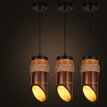  Пестене на енергия-Ретро окачен таван лампа, ресторант коридори Антични Китайски бамбук въже изкуство окачен лампа кръчма, магазин за кафе лампи