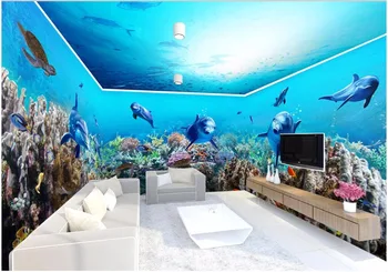  потребителски стенописи снимка 3d тапети Подводен свят на делфините тема пространство, пълна къща фон 3d стенописи тапети за стени d 3