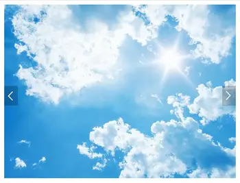  Потребителски фотообои 3d таван с тапети на стенописите Hd 3 d бели облаци в синьото небе, слънчевата светлина на тавана на зенит стенописи тапети декор