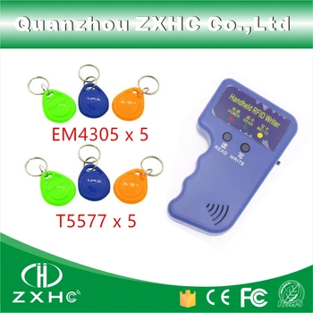  Преносими преносими идентификационни карти, 125 khz RFID Копирна машина Четец Писател Восъчни + 5 ключодържатели T5577 и 5 ключодържатели EM4305