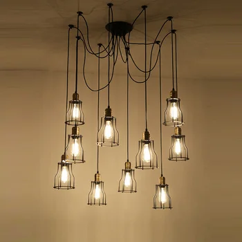  ретро стил loft дизайн лампи трапезария лампа светлини Едисон паяк лампа с железен капак креативна корона САМ окачен Тавана лампа