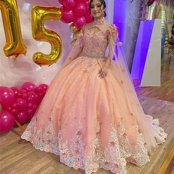  Розова рокля За Бала Рокля с Пищни Аппликацией от Мъниста Милото 16 Рокля Vestidos De 15 Años Принцеса Рокля за Парти, Рожден Ден