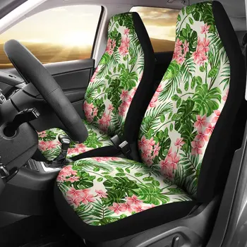  Розови и Зелени Калъфи За автомобилни седалки с Шарките на Тропическо цвете франжипани, Хавайски остров, Универсални седалки за автомобили или джипове