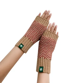  Ръкавици за Жени в Студено Време, Дамски Есен-зима Възли Топлите Тъкани Полуперчатки с Модел на коледна елха