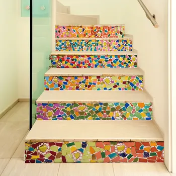  Самозалепващи иновативни етикети на стълба, хол, направи си сам, цветно керамично украса, домашни търговия, водоустойчиви стикери за стена, pvc