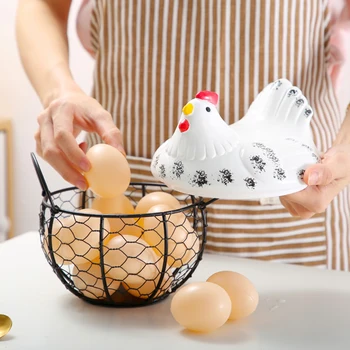  Скандинавска Кошница За Съхранение На Яйца Домашната Кухня Кошница За Съхранение На Плодове С Керамични Орнаменти Пиле На Кутията Железен Контейнер За Предястия С Голям Капацитет