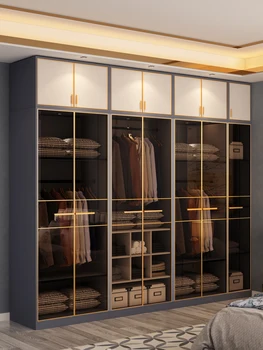  Скандинавски луксозен гардероб прост модерен дом шкаф за съхранение на спални стъклена врата на гардероб за съхранение на стъклен шкаф