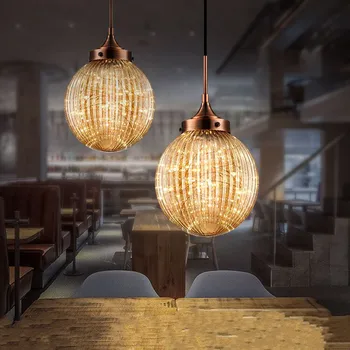  Скандинавските творчески кехлибар ленти стъклени топката полилеи Американски направи си САМ начало декор хол полилей лампа ивица източник на светлина