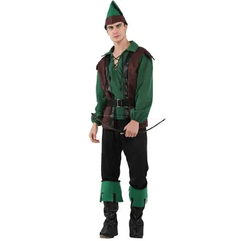  Смел Робин Худ Костюми за Възрастни Мъже Зелен Стрелец Cosplay Хелоуин Карнавал Пурим Вечерни Превръзка