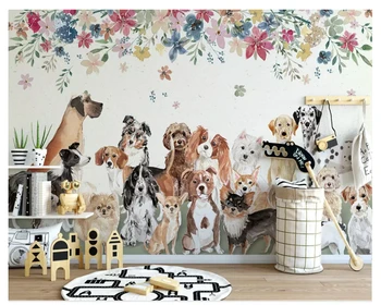  стенопис модерен Скандинавски герой тапети Креативна скъпа група кученца цветен фон детска стая 3d wallpaper3D