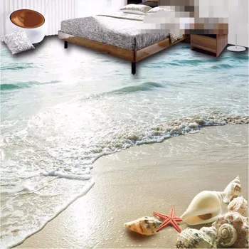  Съвременните Потребителски 3D подови пана за баня HD Океана на Плажа Миди Морска Звезда нескользящие водоустойчив сгъстено PVC Тапети BEIBEHANG