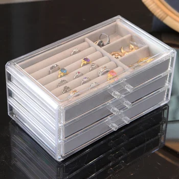 Фланелевая Кутия За Бижута Многопластова Ковчег За Съхранение На Домакински Многофункционален Прозрачна Акрилна Кадифена Кутия За Бижута