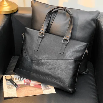  Чанта, Мъжка бизнес чанта за файлове от мека кожа, чанта-месинджър с едно рамо, Проста мъжки чанти, Ежедневни портфейл за носене на ръка, Мъжка мода