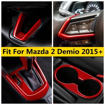  Червен Интериор За Mazda 2 Demio 2015-2021 Панел за смяна на предавките/волана/Предни притежателя Чаша вода/Вентилационна на кутията на климатика Покритие