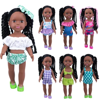  Черна Кукла 14,5 Инча Кукла за най-малките момичета и Комплект Дрехи Африкански Миещи Силиконови Кукли за Момичетата с Хубави купальником, Обувки