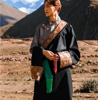  Черна Тибетски зимни дрехи с дълъг Ръкав за Мъже